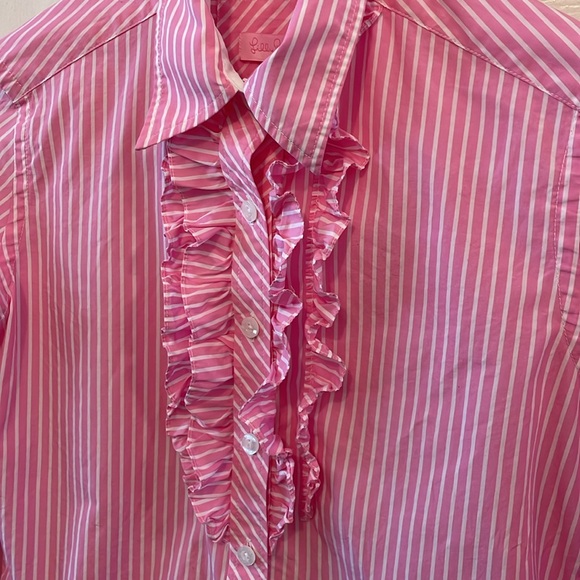 2/$15 3/$20🌹 LILLY PULITZER Button Down Shirt Long Sleeve Stripe Pink-White Sz 2 - Picture 4 of 7